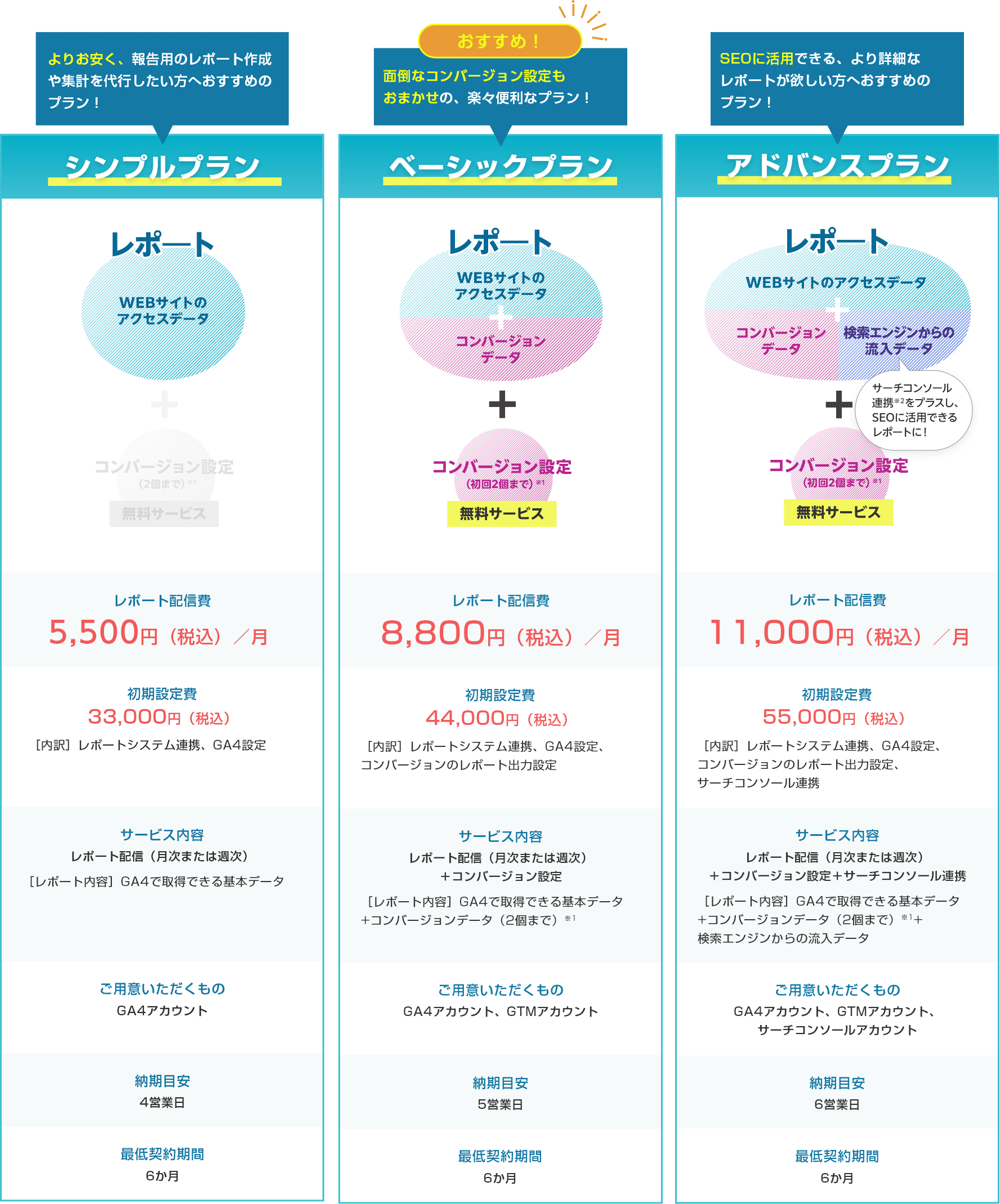 シンプルプラン よりお安く、報告用のレポート作成や集計を代行したい方へおすすめのプラン！
